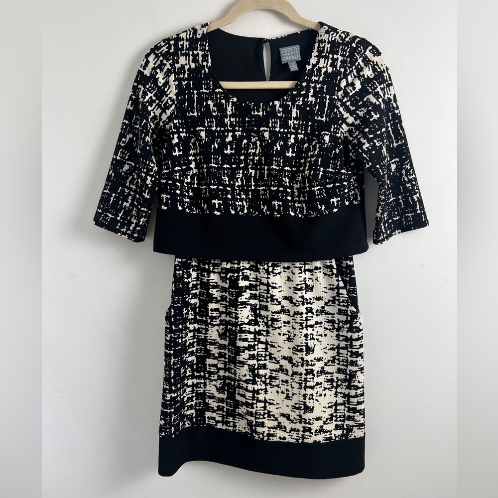 Vintage Rabbit Rabbit Rabbit Size 12 Retro Black Cream Overlay Sheath Dress‎